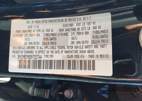 2025 Mazda Cx-30 2.5 S Premium Package z USA, uszkodzony, nr VIN 3MVDMBDM8SM783744